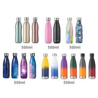 Bouteilles d'eau en acier inoxydable de 500 ml, forme cola, avec revêtement en poudre dégradé bleu-violet, pour sublimation