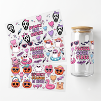 Autocollants de transfert transparents brillants découpés avec précision pour gobelets et tasses, motifs de dessins animés, lavables, pour verres de 16 à 24 oz