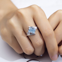 Bague de mode Messi Gems MSR-1561 PT950, diamant bleu de 2,1 carats, taille radiant, cultivé en laboratoire.