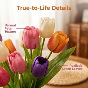 Fleur artificielle en forme de tulipe en caoutchouc souple, <span class=keywords><strong>tige</strong></span> flexible, pour décoration intérieure et extérieure, fleurs en soie au toucher réel, vente en gros - Product Image 6