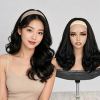Perruques en gros à ondulations lâches en pouces, texture Yaki épaisse sans colle, noir naturel, fibre haute température résistante à la chaleur, sans couture