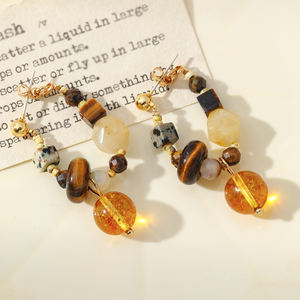 Orecchini Pendenti da <span class=keywords><strong>Donna</strong></span> con Pietre Naturali, Placcati in Oro 18K, con Occhio di Tigre e Pietre Maculate, per Ragazze - Product Image 4