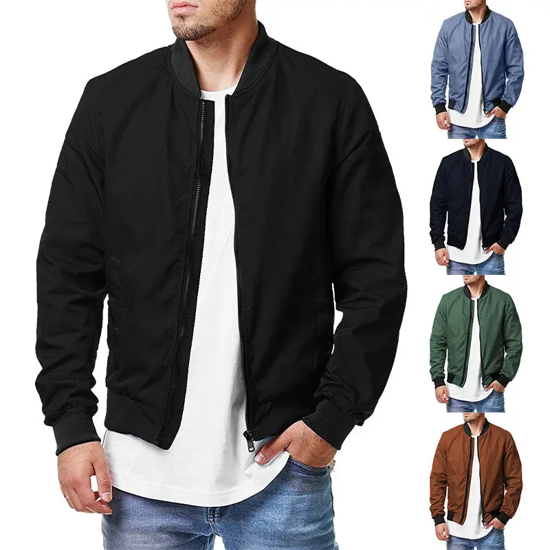 Nouveau automne hommes de haute qualité Bomber veste à glissière grande taille couleur unie Streetwear Slim Fit vestes de course