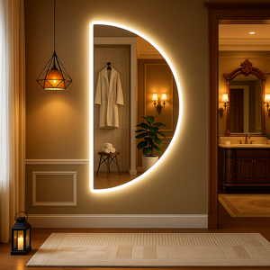 <span class=keywords><strong>Grand</strong></span> <span class=keywords><strong>miroir</strong></span> LED intelligent en forme <span class=keywords><strong>de</strong></span> demi-lune pour <span class=keywords><strong>salle</strong></span> <span class=keywords><strong>de</strong></span> <span class=keywords><strong>bain</strong></span>, sans cadre, rétroéclairé, interrupteur tactile, éclairé - Product Image 2