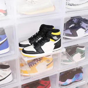 Haixin Stackable Shoe Organizer Box with Clear Door for Sneakers Plastic Shoe Storage for Collection Display