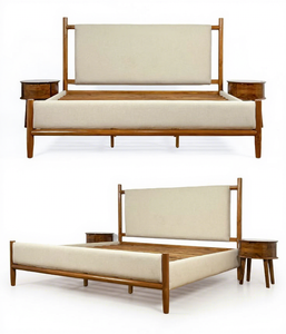 Lit plateforme en bois massif, cadre de lit rembourré, lit en bois moderne avec support à lattes pour chambre à coucher - Product Image 4