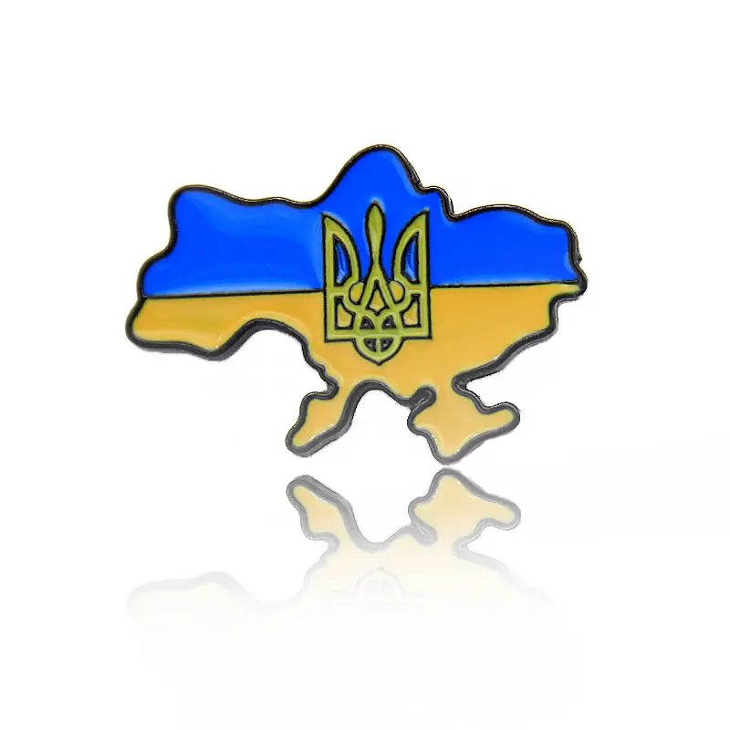 ホットセールウクライナ国旗地図合金ブローチトレンドソフトエナメルラペルピンバッジ