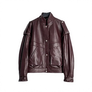 Women's Faux Leather Breathable Motorcycle <b>Bomber</b> <b>Jacket</b> Stand Collar Full Sleeve Drop Shoulder Autumn Style Solid Color Zipper - Product Image 1