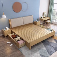 Lit de rangement tapissé en bois massif, style nordique moderne et simple, avec système de levage à vérin à gaz, taille King Size, pour chambre à coucher, maison ou hôtel