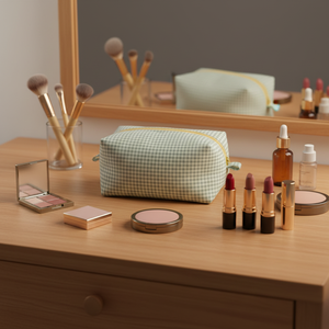 Borsa per il Trucco Personalizzata all'Ingrosso Verde alla Moda con Motivo a Quadri e Cerniera per Ragazze - Product Image 4