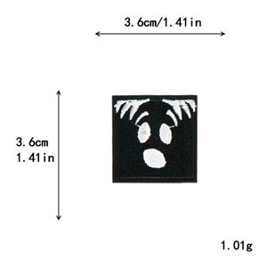 Patch thermocollant en tissu brodé créatif, motif carré noir avec expression amusante, pour vêtements, chapeaux et sacs à dos - Product Image 3