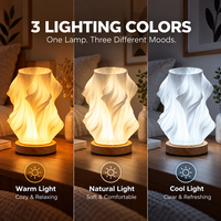 Lampe d'art esthétique en impression 3D, base en bois massif, veilleuse LED 3W, trois couleurs réglables, design simple, prise USB pour le bureau