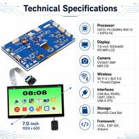 Placa de Desarrollo ESP32-P4 con Pantalla Táctil de 7 Pulgadas 1024x600 IPS, WiFi 6, BLE5.3, Kits de Desarrollo HMI + Chip Dual C6 con Cámara MIPI