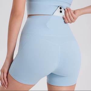 Wholesale Women's Cross Waist Biker Shorts with Back Pocket High Waist Butt Lifting Yoga Shorts No Camel <b>Toe</b> Activewear OEM ODM - Product Image 2