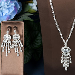 Hibride Nieuwe Trendy Trui Lange Ketting Oorbel Sieraden Sets Voor Vrouwen Huwelijksfeest Cz Afrikaanse Dubai Bruids Sieraden N-1491 - Product Image 2