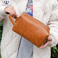 Sac de maquillage portable en PU imperméable de couleur unie avec logo personnalisé pour femmes, sac de rangement pour cosmétiques, sac de toilette de voyage