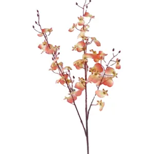 멋진 가을 색 패브릭 난초 인공 꽃 3 포크 책상 장식용 춤 난초