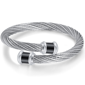 Bracelet en acier inoxydable tressé 6 mm, design géométrique, bijoux unisexe, couleur acier avec or et noir - Product Image 2