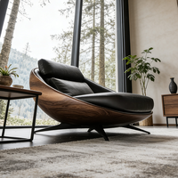 Moderner Luxus-Fiberglas-Sessel in Walnussholzfarbe Ergonomischer Liegestuhl Akzent-Sofa Sessel für Wohnzimmer Wohnmöbel