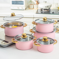 Lot de 5 Ustensiles de Cuisine Rose en Acier Inoxydable pour Induction Professionnels, Idéal pour Restaurants et Hôtels, Comprenant Casserole à Lait et Marmites