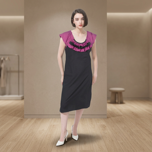 Vestidos de Maternidad hasta la Rodilla, Color Negro y Morado, Cómodos, 100% Algodón/Bambú, Antiarrugas, Transpirables, Semiformales, para Uso Diario/Playa - Product Image 2