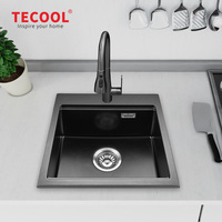 Évier de cuisine rectangulaire en granit composite noir, à montage sur plan, à un seul bac, avec surface brossée, à un seul trou, Tecool OEM ODM