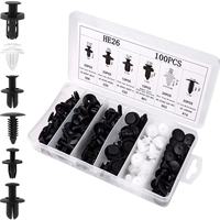 HE26 100 Pièces Attaches de Pression pour Voiture Agrafes Automobiles Fermoirs en Plastique Auto Tailles Mixtes Clips de Garde-Boue Rivets en Plastique