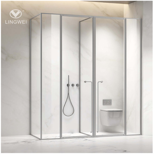 Modern Hinge <strong>Shower</strong> Door Cabin with Polished Stainless Steel Frame Aluminum Tray Glass <strong>Shower</strong> <strong>Rooms</strong> for Bathroom - Product Image 5