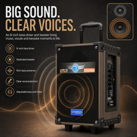 Speaker Karaoke Party HANSUO HS-TS08Q3 40W 8 Inch dengan Dua Mikrofon Nirkabel, USB, FM, dan Gagang yang Dapat Ditarik