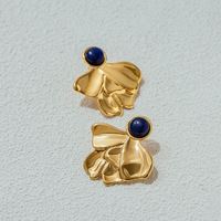 Boucles d'oreilles clous papillon uniques Gaovo plaquées or avec pierre lapis-lazuli, bijoux en acier inoxydable pour le marché transfrontalier européen et américain