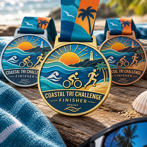 Médailles de finisseur personnalisées pour compétitions sportives OEM ODM, médailles de récompense personnalisées pour événements de triathlon et de course avec ruban sur mesure pour l'extérieur - Product Image 1