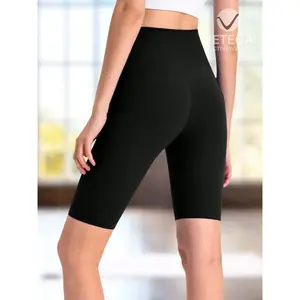High Elastic Rib Type <b>Cycling</b> <b>Shorts</b> For <b>Women</b> With Seeds Print, Talle Alto Waist, Quick Dry, 80% Polyamide 20% Elastane, Negro, - Product Image 5
