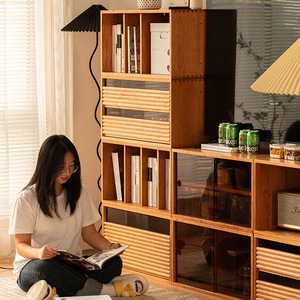 Mueble Combinado de Madera de Cerezo Maciza, Estilo Japonés Multifuncional, Soporte para TV, Librería, Moderno, para Ventana, Mesita de Noche - Product Image 2