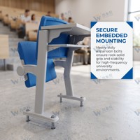Chaise d'école moderne avec tablette d'écriture, filet porte-livre, mécanisme de retour par gravité, design durable et écologique pour usage commercial et scolaire