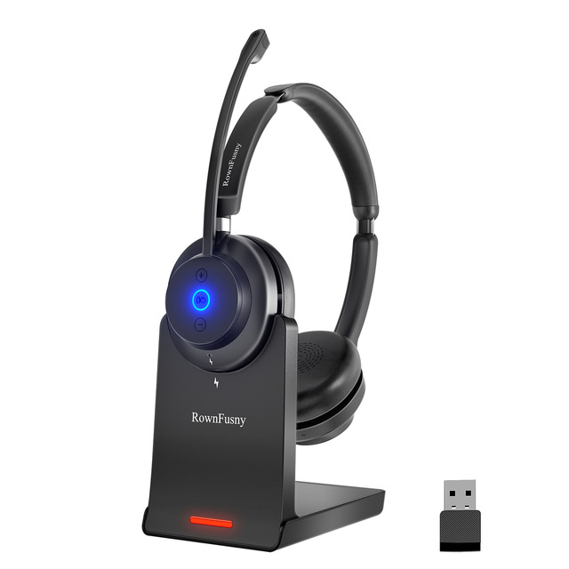 Rownfusny R02 Wireless Office Headset with ENC Mic, Bluetooth 5.3 + 2.4G USB Dongle, Mono On-Ear Call Center Headphone