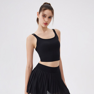 Wholesale Women's Double Strap <b>Tie</b> <b>Back</b> Yoga Tank Top Square Neck Padded Longline Workout Crop Top Ballet Style Activewear - Product Image 6