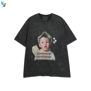 Camiseta Oversize Vintage Negra Lavada para <span class=keywords><strong>Hombre</strong></span> con Estampado de Rapero, Estilo Urbano Casual y Corte Holgado con Cuello Redondo - Product Image 3