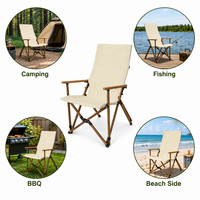 Chaise de camping pliante à dossier haut en alliage d'aluminium avec accoudoirs en bois, siège portable pliable pour la randonnée
