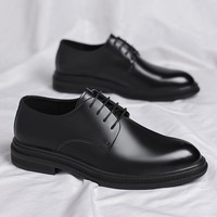 Nouveautés : Chaussures habillées d'affaires en cuir noir respirant, style britannique, pour tenue de marié et mariage