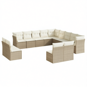 Conjunto de Sofá de Jardín de Ratán Beige con Cojines Color Crema, Diseño Contemporáneo para Exteriores, Muebles Duraderos - Product Image 1
