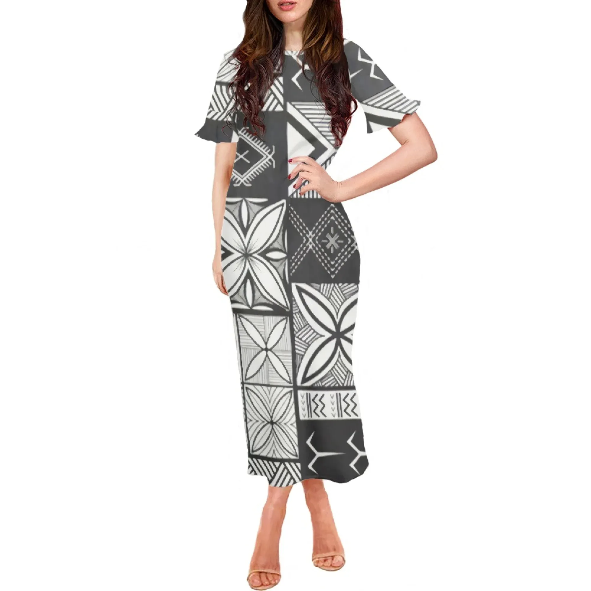 Yaz yeni Hawaii polinezya kabile Moda lá sen tay áo dài ăn mặc phụ nữ phổ biến bán buôn Polynesia giản dị của phụ nữ Dresses