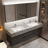 Ensemble de meubles de salle de bain en aluminium nid d'abeille, style ferme, luxe léger, résistant à l'eau, avec vasque en céramique, fixation murale