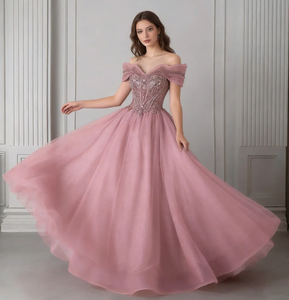 Elegante <span class=keywords><strong>Abito</strong></span> da Quinceañera con Spalle Scoperte, Gonna <span class=keywords><strong>in</strong></span> <span class=keywords><strong>Tulle</strong></span> con Perline, Vestito da Ballo <span class=keywords><strong>Lungo</strong></span> fino al Pavimento - Product Image 3