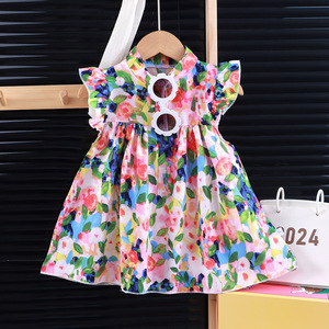 Vestito Floreale da Bambina all'Ingrosso, Abito Principessa a Trapezio alla Moda per Bambine da 1 a 12 Anni, Vestito Estivo con Gonna a Fiori per Bambina - Product Image 2