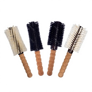 Cepillo Redondo de Cerdas de Jabalí con Mango <span class=keywords><strong>Corto</strong></span> de Madera para Peinar el Cabello, Herramienta de Peluquería y Salón - Product Image 1