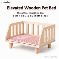 Lit surélevé pour animaux de compagnie en bois de pin naturel, base surélevée de 8 cm, barreaux latéraux à lattes pour petits chiens et chats