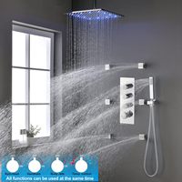 HOMEDEC Système de douche thermostatique de plafond 3 poignées avec jets de douche corporels, ensemble de robinetterie de douche 12 pouces et douchette à main, polyvalent