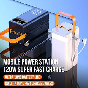 Mini station d'alimentation portable 160000mAh 120W à charge rapide avec deux câbles pour le camping, le streaming en direct et les motards - Product Image 4