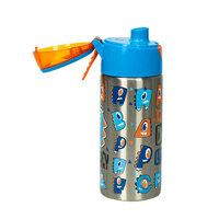 Frasco de vacío con estampado de dibujos animados para niños, termo aislado, botella de agua de acero inoxidable con pajita