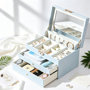 Multi-Layer Jewelry <b>Box</b> with <b>Lock</b> Drawer Style Storage Case for Rings Necklaces & Earrings Vanity Organizer Chest - Product Image 3